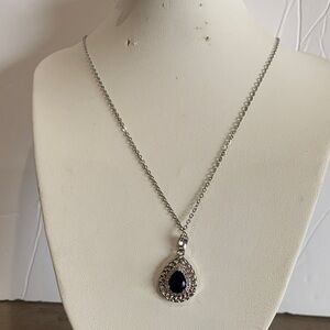 Fashion Jewelry Silver Necklace with Blue Pendant